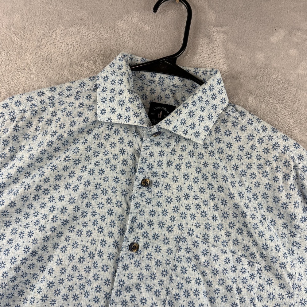 Johnnie-O Shirt Mens Large Blue Floral Print Long Sleeve Button Up Stretch